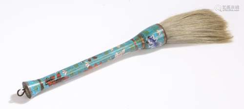 Chinese cloisonne fly whisk, the light blue ground with foliate decoration, 45cm long
