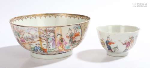 19th Century porcelain bowl, the gilt foliate ground with cartouches depicting figures in a