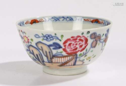 Chinese porcelain tea bowl, with pagoda and foliate decoration