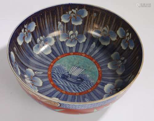 20th Century Japanese porcelain bowl, the central field with depiction of a ship surrounded by an
