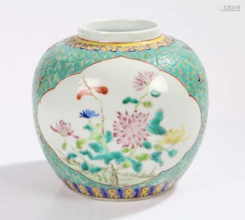 Chinese porcelain ginger jar, Canton enamels with scroll and flower design, red seal mark to the