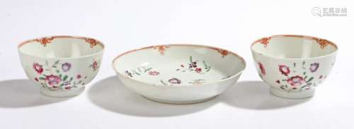 18th Century Chinese export tea bowl and saucer, with foliate decoration, matching single tea