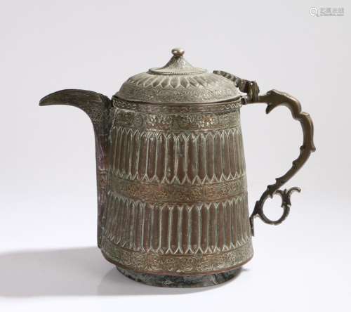 Middle Eastern coffee pot, with foliate and gadrooned decoration, 27cm high