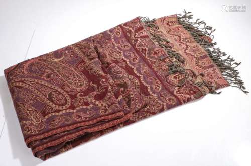 Large paisley pattern shawl/throw, the purple ground with paisley and stylised foliate decoration,