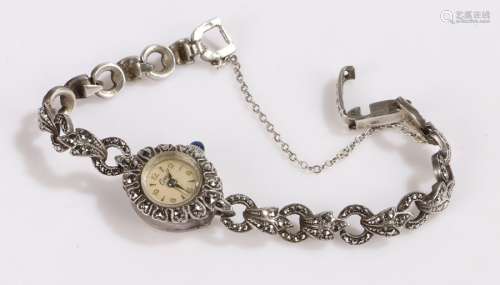 Ciro silver and marcasite set ladies wristwatch, the signed white dial with Arabic and baton