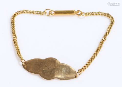 Gold coloured metal bracelet, with vacant shaped panel, 4.2g