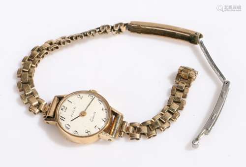Avia 9 carat gold ladies wristwatch, the signed white dial with Arabic markers, manual wound, on a