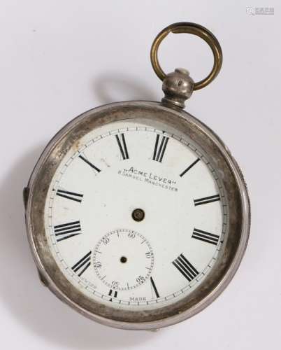 Continental silver open face pocket watch, the white enamel dial with Roman numerals, subsidiary