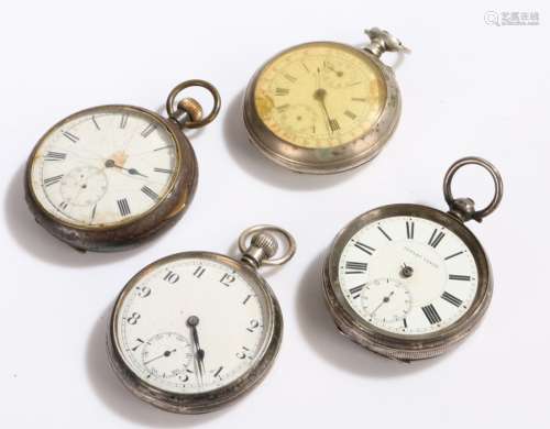 Two silver cased open face pocket watches, continental silver open face pocket watch, base metal