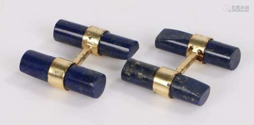 Pair of lapis lazuli and gilt metal cufflinks, with chamfered ends