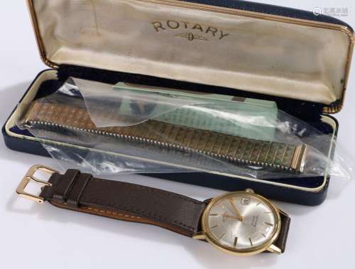 Rotary gold plated gentlemans wristwatch, the signed silver dial with baton markers and date