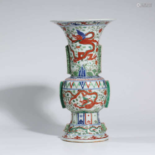 A CHINESE WUCAI PORCELAIN INTERLOCK BRANCHES VASE, GU MARKED WAN LI