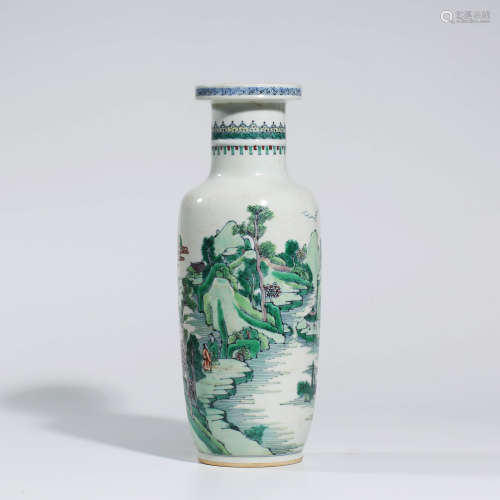 A CHINESE WUCAI PORCELAIN MOUNTAIN AND RIVER VASE