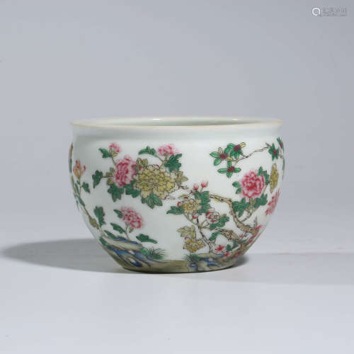 A CHINESE FAMILLE ROSE PORCELAIN FLOWER JAR MARKED YONG ZHENG
