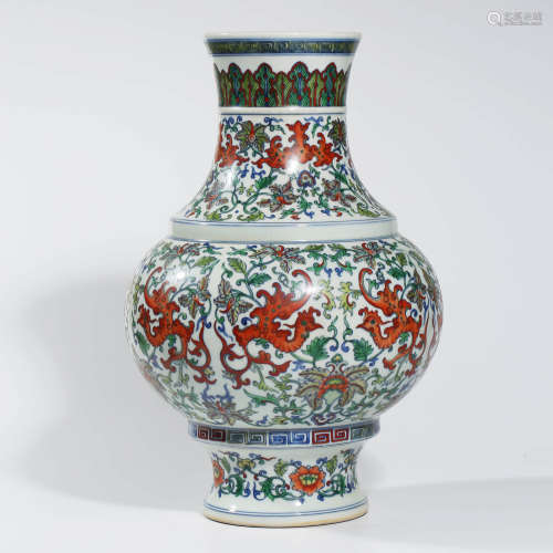 A CHINESE DOUCAI PORCELAIN INTERLOCK BRANCHES AND PHOENIX VASE MARKED QIAN LONG