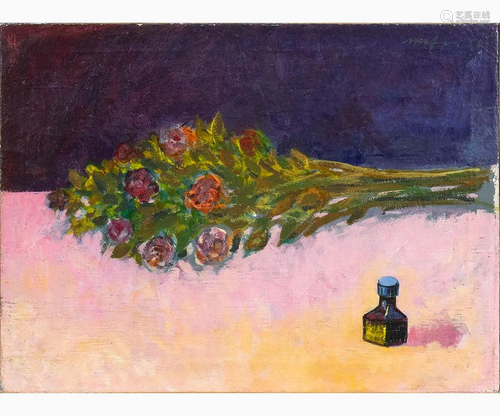 MARIO MAFAI Rome, 1902 - 1965 - Rose and ink bottle,