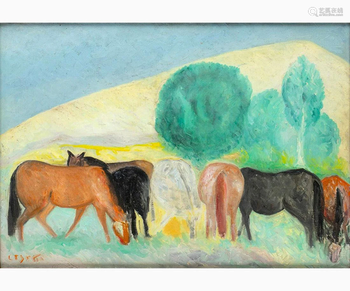 GIUSEPPE CESETTI Tuscania, 1902 - 1990 - Grazing horses