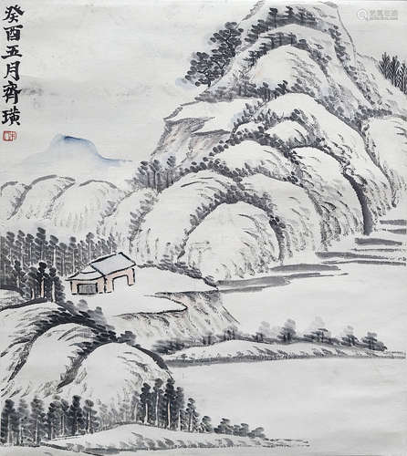 齊白石  山水小景 設色紙本 立軸