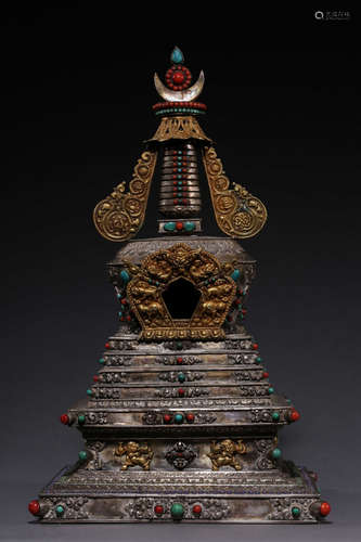 CHINESE SILVER TOWER ORNAMENT