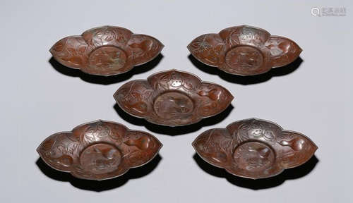 SET OF CHINESE BRONZE FLOWER PLATE