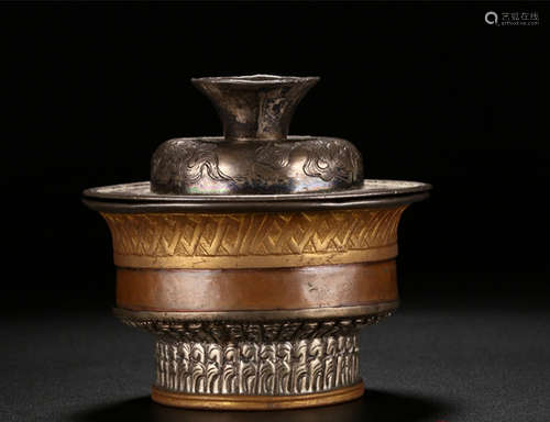 CHINESE SILVER GILT BRONZE CUP