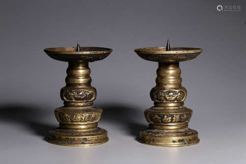 PAIR OF CHINESE BRONZE CANDEL STAND