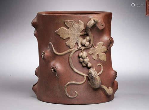 CHINESE CARVED WOOD BRUSHPOT