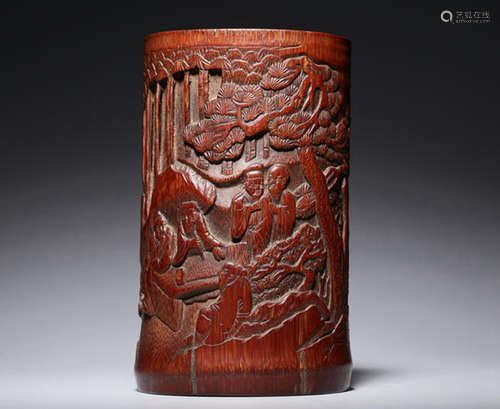 CIHNESE CARVED BAMBOO BRUSH POT