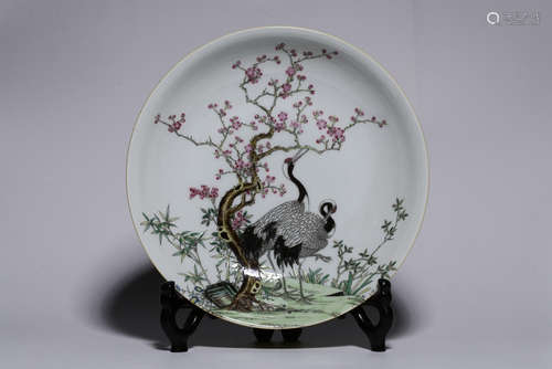 YONGZHENG MARK, CHINESE YELLOW GLAZED BIRD PLATE