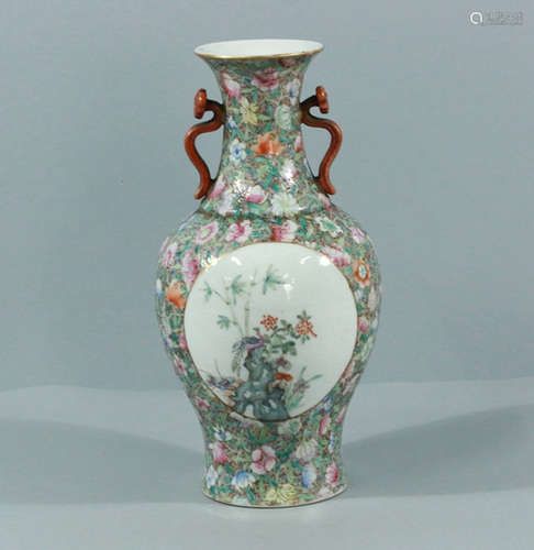 QIANLONG MARK, CHINESE FAMILLE ROSE BIRD VASE