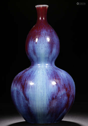 CHINESE FLAMMED GLAZED GOURD VASE