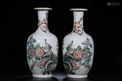 QIANLONG MARK, PAIR OF CHINESE FAMILLE ROSE VASE