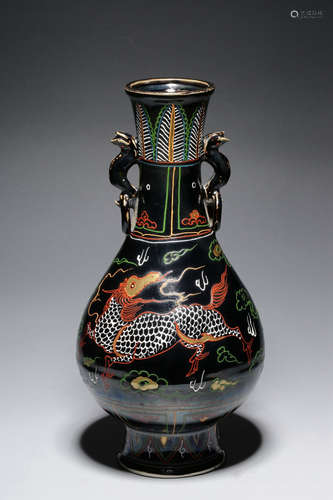 CHINESE INK COLORED GLAZED VASE