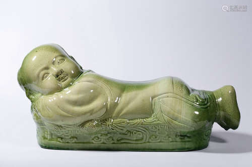 CHINESE GREEN GLAZED PORCELAIN PILLOW