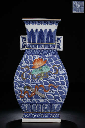 QIANLONG MARK, CHINESE BLUE & WHITE IRON-RED COLORED VASE