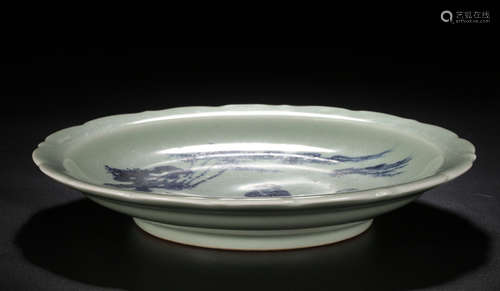 CHINESE CELADON BLUE & WHITE PLATE