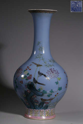 QIANLONG MARK, CHINESE BLUE GLAZED VASE