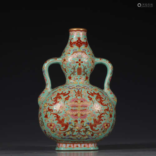Chinese Famille Gold Painted Porcelain Gourd Bottle