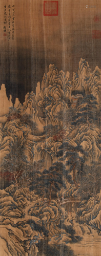 CHINESE SCROLL PAINTING OF MOUNTAIN VIEWS SIGNED BY WEN