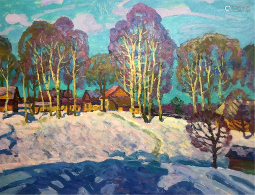 NO RESERVE Oil painting Winter day Ruban Grigory