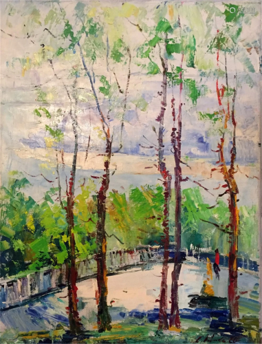 NO RESERVE Oil painting Forest park Titko Stepan Ilich