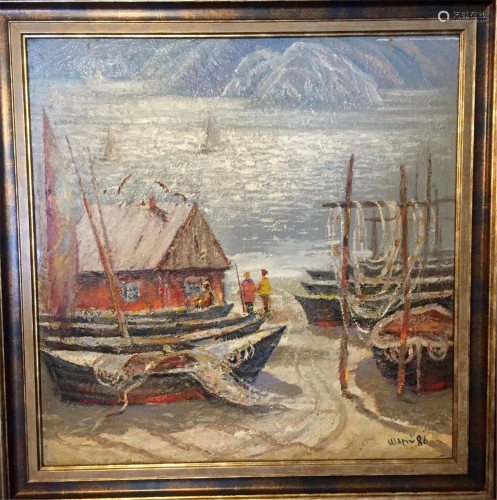 NO RESERVE Oil painting Fishing boats Shary Anatoly