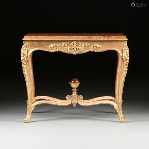 A ROCOCO REVIVAL MARBLE TOPPED GILTWOOD CENTER TABLE,