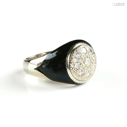 A MEN'S ART DECO STYLE DIAMOND, BLACK ONYX, AND 14K