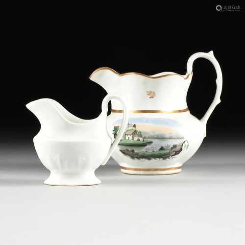 A PHILADELPHIA TUCKER PORCELAIN LANDSCAPE WATER PITC…