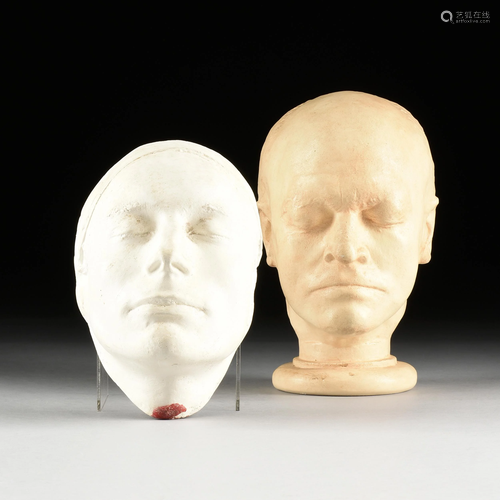 A GROUP OF TWO ENGLISH PLASTER LIFE MASK REPLICAS OF