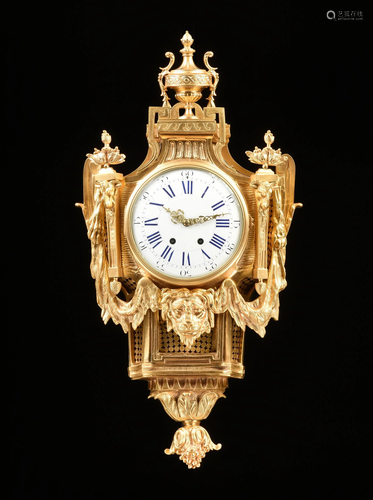 A LOUIS XVI STYLE GILT BRONZE CARTEL CLOCK, MODERN,