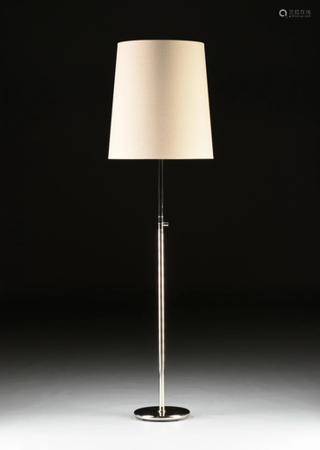 A CONTEMPORARY POLISHED CHROME FLOOR LAMP, MODERN,