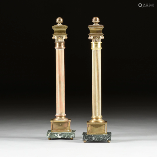 A PAIR OF NEOCLASSICAL REVIVAL GILT BRASS ON MARBLE