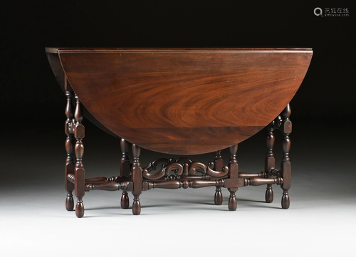 A CHARLES II STYLE MAHOGANY DROP-LEAF GATE LEG …